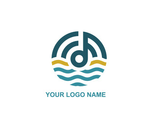 Sunset music wave beach party logo icon design template