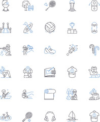Weekend and outdoor games line icons collection. Frisbee, Volleyball, Soccer, Baseball, Cornhole, Bocce, Horseshoes vector and linear illustration. Croquet,Badminton,Tennis outline signs set