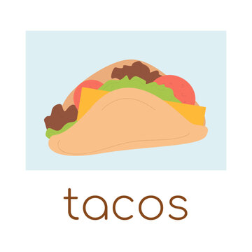 Flat minimalistic image of tacos. Taco illustration for menu, print, pattern. Vector fast food. Street food.
