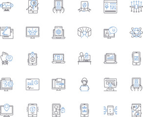 Electronics line icons collection. Circuitry, Voltage, Amplifier, Transistor, Capacitor, Microcontroller, Diode vector and linear illustration. Magnetism,Resistor,Oscillator outline signs set