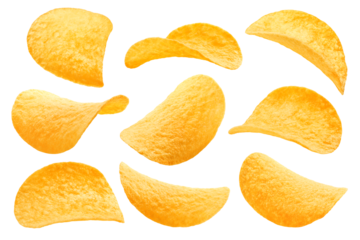 potato chips isolated on white background, full depth of field
