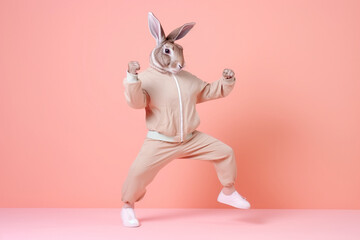a hare dressed in sportswear created with Generative AI technology - obrazy, fototapety, plakaty