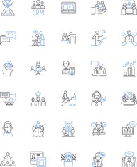 Fototapeta premium Project planning line icons collection. Strategy, Timeline, Goals, Scope, Budget, Resources, Planning vector and linear illustration. Milests,Prioritization,Execution outline signs set