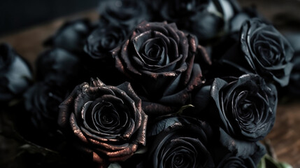 Elegant and Sophisticated: Fall in Love with the Beauty Look of Dark Black - Copper Brown Roses. Ai Generative.