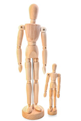 Wooden mannequins isolated on white background
