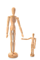 Wooden mannequins isolated on white background