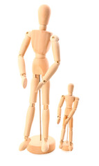 Wooden mannequins isolated on white background