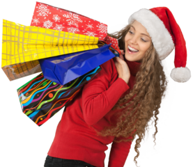 Young Woman In Santa Hat Holding Presents - Isolated
