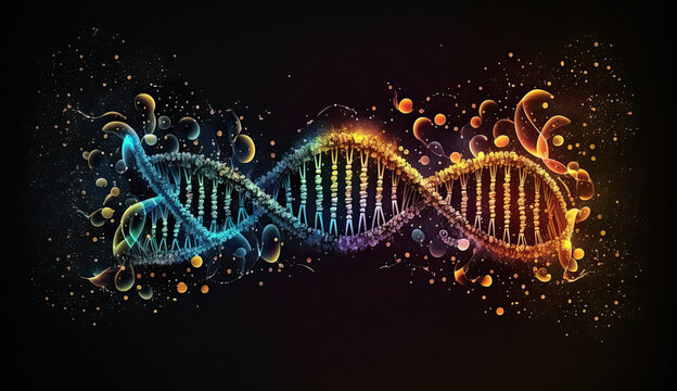 Abstrakte Darstellung einer DNA(deoxyribonucleic acid)-Doppelhelix (Generative AI)