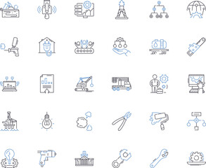 Building profession line icons collection. Architecture, Construction, Design, Engineering, Excavation, Framing, Green vector and linear illustration. HVAC,Inspection,Landscaping outline signs set