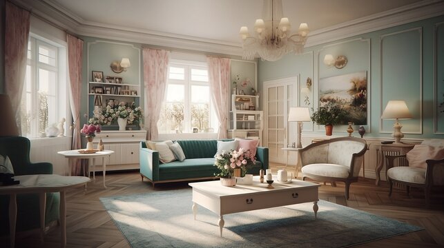 modern romantic living room, generative Al 