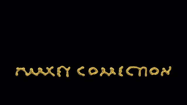 Animated melted golden Market correction deposit reverting to solid three dimensional text. Transparent background.