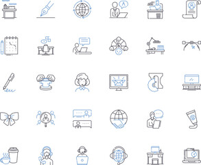 Consultant work line icons collection. Analysis, Strategy, Planning, Implementation, Optimization, Accounting, Budgeting vector and linear illustration. Forecasting,Research,Training outline signs set