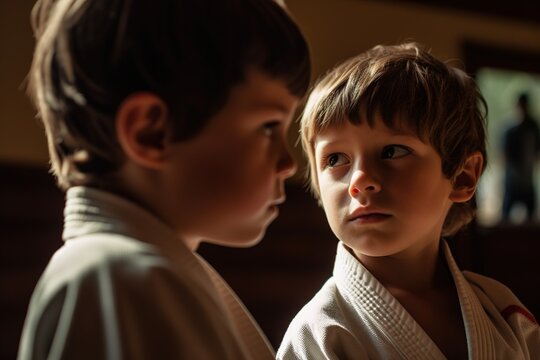 Two boys during judo practice. Generative AI