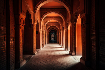 Obraz premium An orange corridor with arches 002