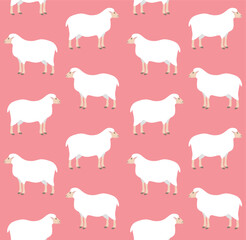 Vector seamless pattern of flat hand drawn sheep isolated on pink background
