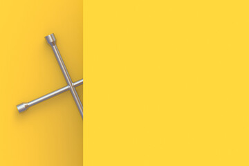 Cross wrench behind the wall. Copy space. 3d render