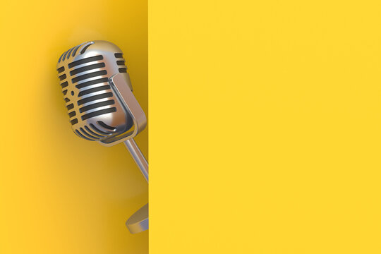 Microphone behind the wall. Copy space. 3d render