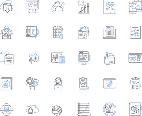 Facts and equipment line icons collection. Statistics, Gadgets, Evidence, Tools, Analytics, Machinery, Information vector and linear illustration. Apparatus,Data,Supplies outline signs set