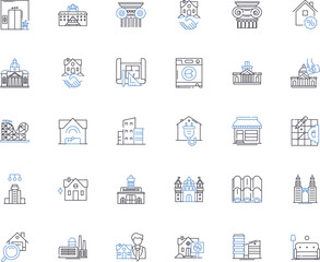 Boarding homes line icons collection. Accommodations, Housing, Lodging, Convalescence, Comfort, Companionship, Support vector and linear illustration. Community,Safety,Security outline signs set