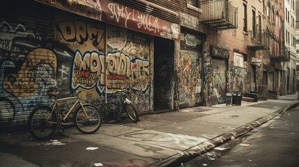 Picture of a street with graffiti on the wall