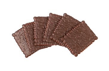 Biscuit Coated in Dark Chocolate Isolated, Square Cookies, Rectangular Shortbread, Crunchy Digestive Cookie