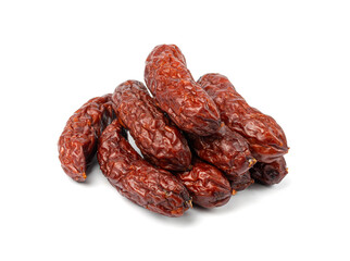 Dry Smoked Sausages Isolated, Salami Sticks, Kielbasa, Cabanossi, Kabanos, Dry Embutido, Chorizo, Bratwurst