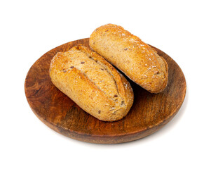 Grain Bread Isolated, Whole Buns with Seeds, Rustic Organic Cereal Bread Grain Bun