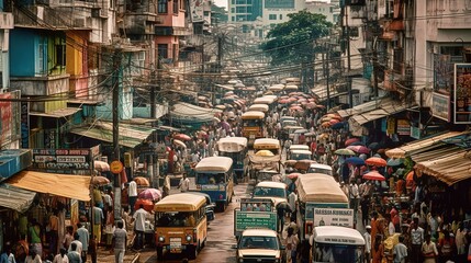 Busy indian street, day time, generative ai - obrazy, fototapety, plakaty