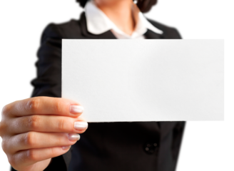 Closeup of a Businesswoman Showing a Blank Business Card