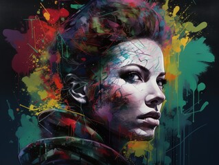Vibrant Painted Woman Portrait, AI Generated