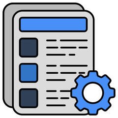 Paper with gear showcasing list management icon