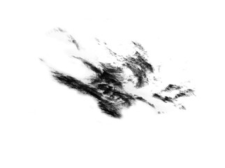 Black smoke cloud, abstract or ink flare and vapor of steam or gas, mist explosion with powder air spray. Vape particles, creative design element and textures isolated on a transparent png background