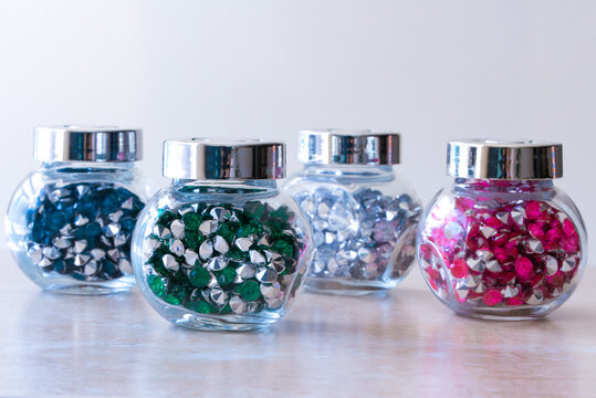 Jars of Colorful Gems for Arts and Crafts