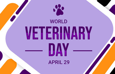 World Veterinary day backdrop design with paw and colorful shapes