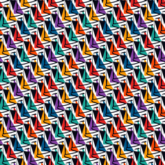 Geometrical ornament. Seamless pattern. Abstract backdrop. Triangles wallpaper. Geometric background. Ethnic motif. Mosaic ornate. Digital paper. Textile print. Web design. Vector artwork