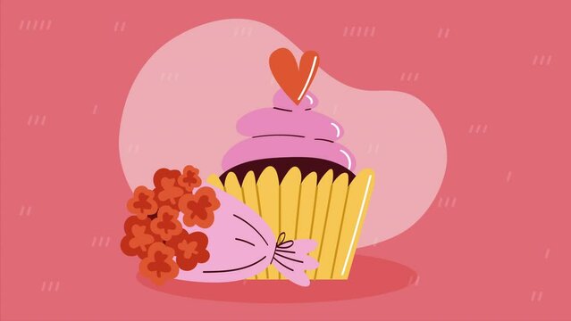 heart love in cupcake animation