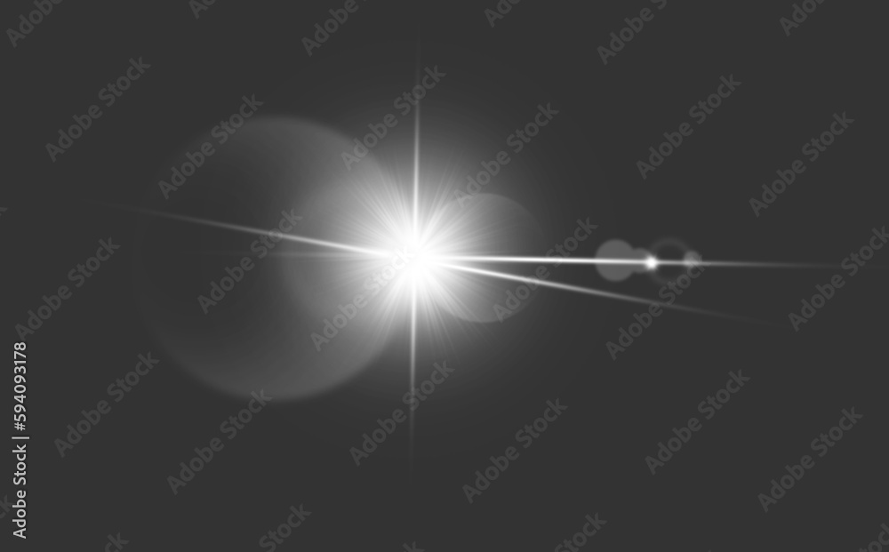 Wall mural white, digital lens flare and light isolated on png or transparent background with bokeh and streak.