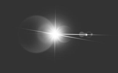 White, digital lens flare and light isolated on png or transparent background with bokeh and streak. Glow, shine and star with circle beam, lighting and bright with spark, glowing and abstract