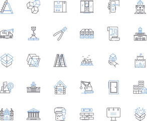 Assembly line icons collection. Collaboration, Construction, Fabrication, Integration, Production, Assembly-line, Union vector and linear illustration. Integration,Connection,Linkage outline signs set