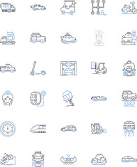 Transportation line icons collection. Automobile, Bus, Train, Bicycle, Motorcycle, Airplane, Helicopter vector and linear illustration. Boat,Ship,Tram outline signs set