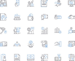 Portfolio Management Office line icons collection. Governance, Processes, Prioritization, Metrics, Methodology, Strategy, Implementation vector and linear illustration. Alignment,Oversight
