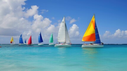 Colorful sailing boats, yachts and catamaran