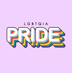 LGBTQIA PRIDE background for festival parades, parties, and social events. Rainbow lettering art on pink background. Vector illustration template.