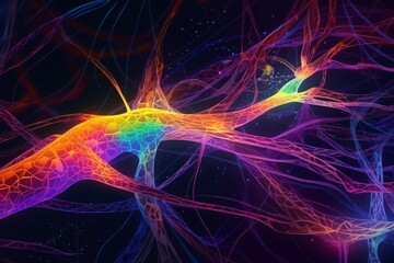 Electric Synapses: A Neon Close-Up of Neural Networks, Generative AI