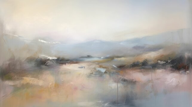 Soft and serene pale mist abstract landscape