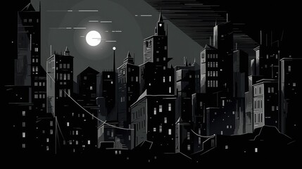 Fototapeta premium Illustration of a monochromatic noir city