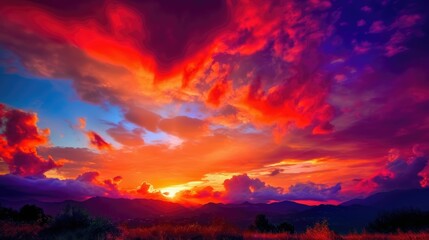 Fototapeta na wymiar Vibrant sunset with intense colors and luminous light