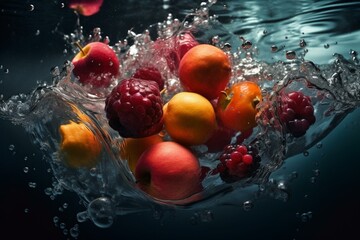Fototapeta na wymiar fruit in the water. ia generative. Generative AI