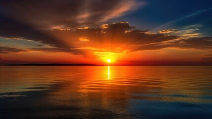 Fototapeta na wymiar Vibrant and warm radiant sunset with dazzling rays